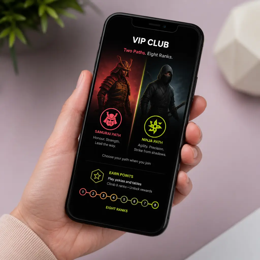 Spin Samurai VIP Club: Two Paths, Eight Ranks visual guide for Spin Samurai Casino